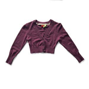 Fervour purple v-neck cropped cardigan, 3/4 sleeve, xs